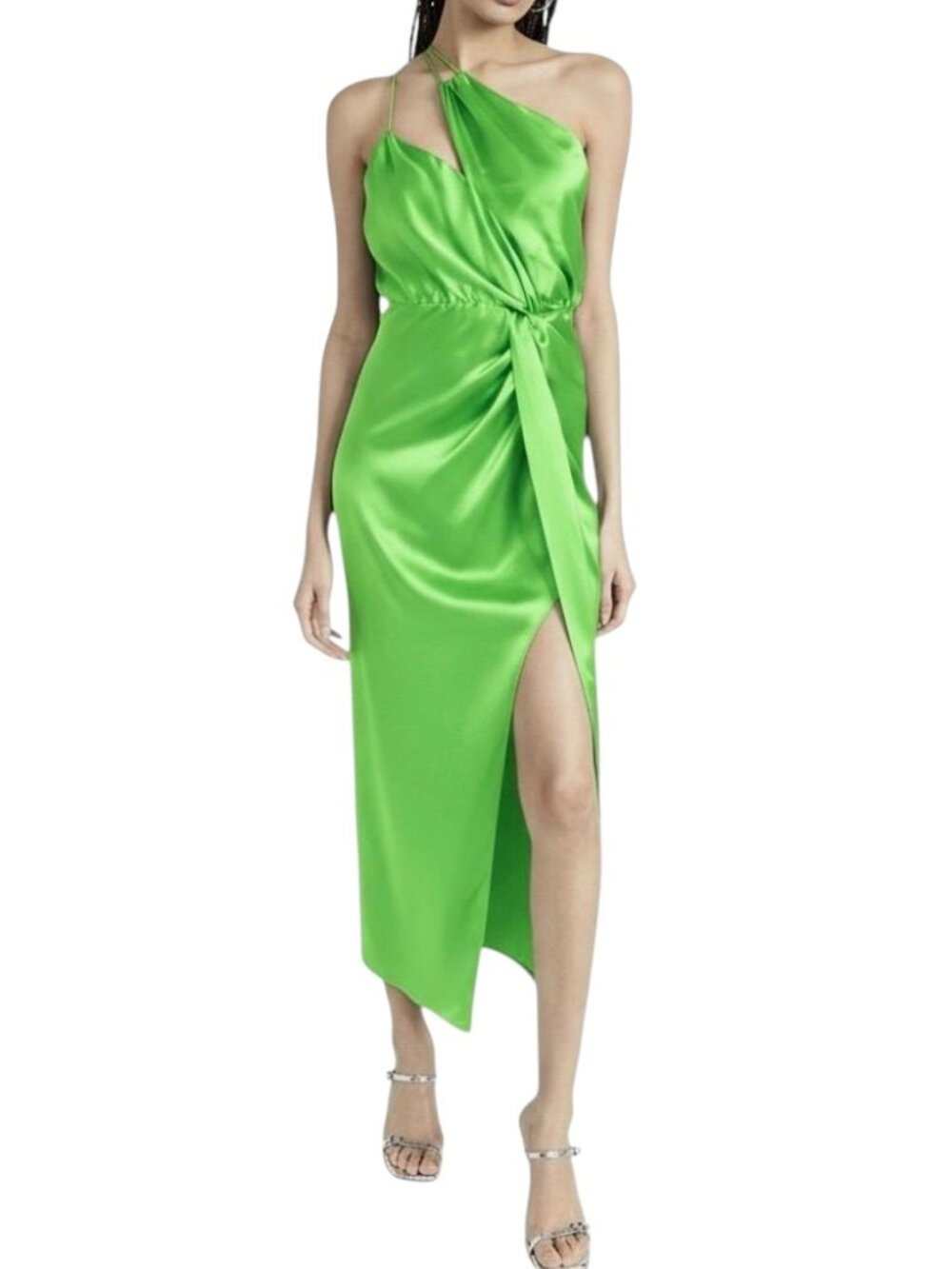 The Sei Silk Knot Dress Parakeet Green One Shoulder NWT Size 10